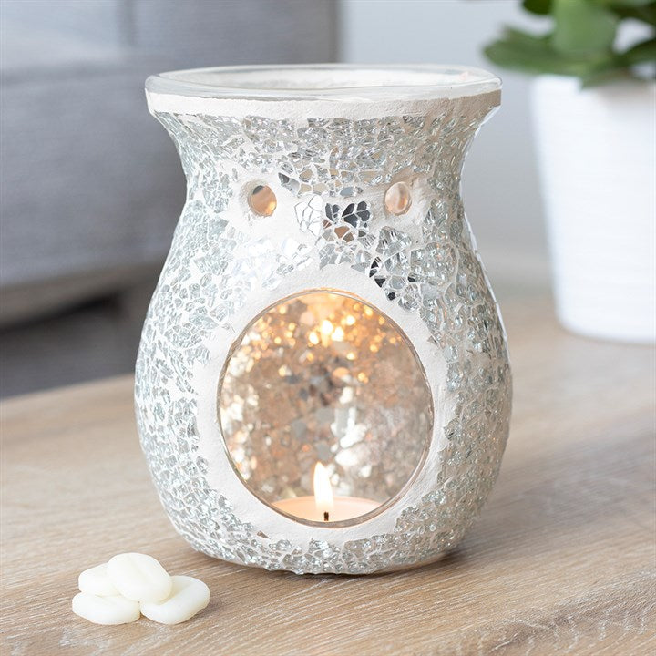 Large Silver Crackle Glass Oil and Wax Melt Burner
