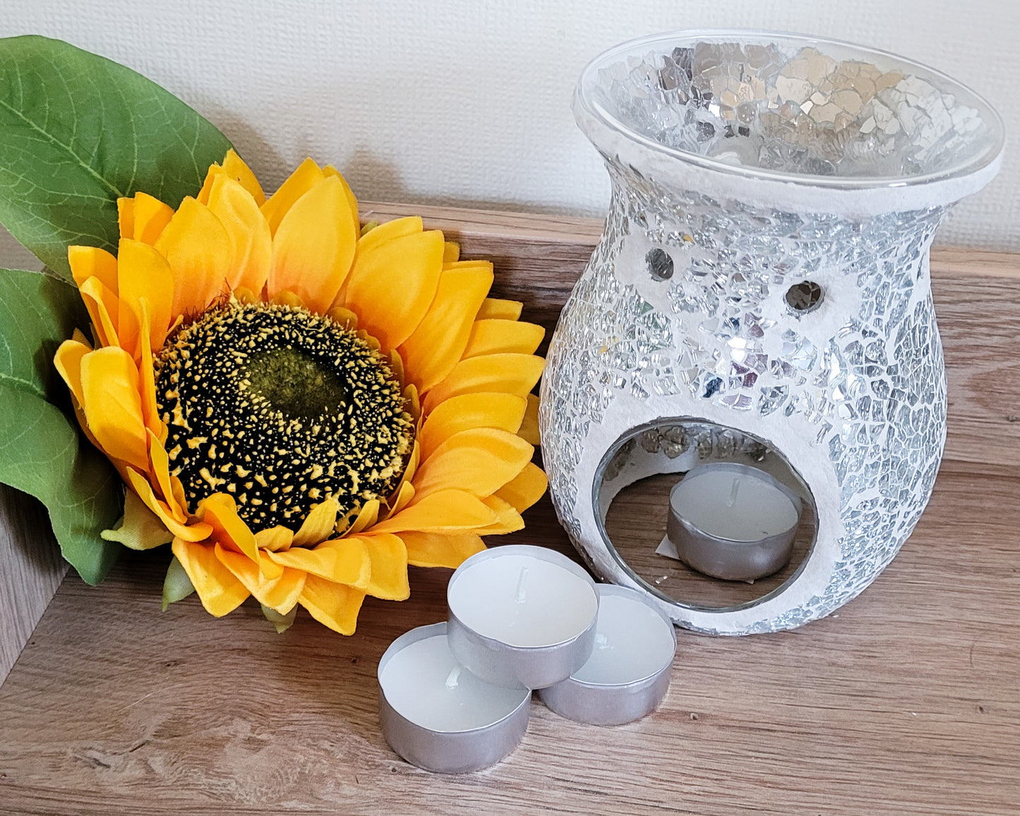 Large Silver Crackle Glass Oil and Wax Melt Burner