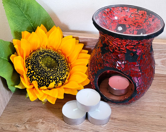 Large Red Crackle Glass Oil and Wax Melt Burner